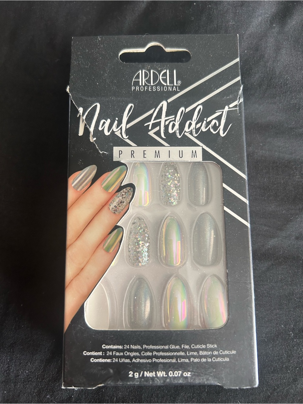 Ardell Nail Addict Premium Iridescent Pearl & Silver Glitter Press-On Nails